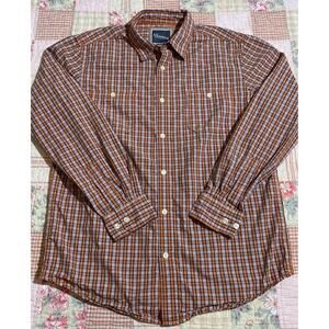 St. Johns Bay Orange Plaid Button Down Long Sleeve Medium
